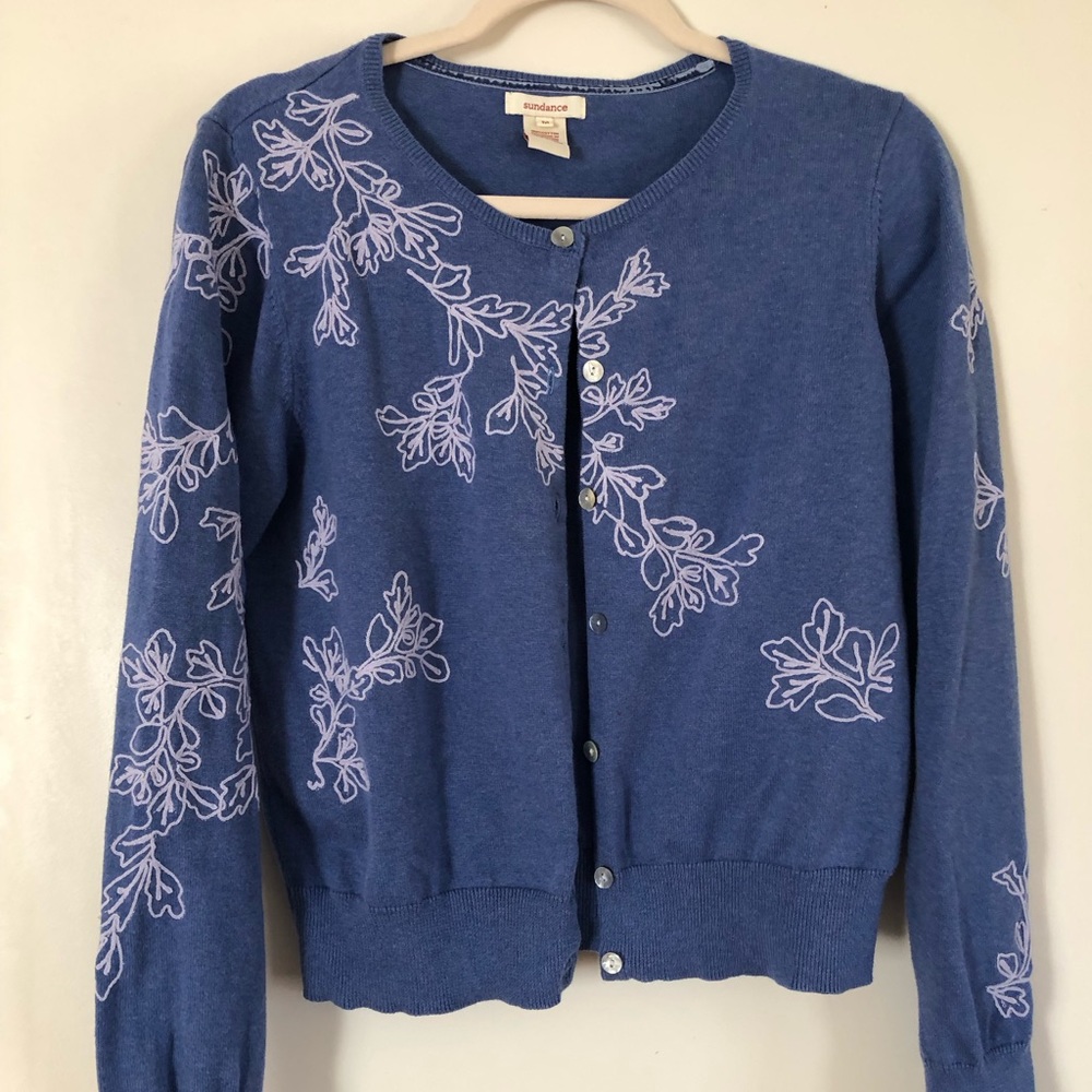 Sundance 100% Cotton Blue Garden Sweater, Size Medium, runs small